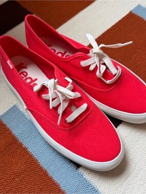 Keds Red Canvas Low-Top Sneakers with White Laces